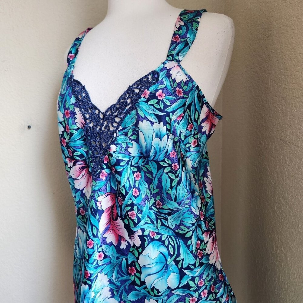 VTG California Dynasty Floral Satin Sleeveless Short Nightgown Size MEDIUM - Picture 11 of 12